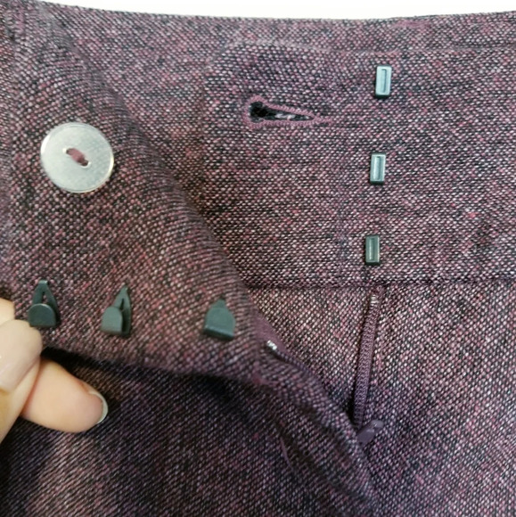 Express Design Studio Editor Cropped Plum Tweed Slacks - Picture 3 of 6